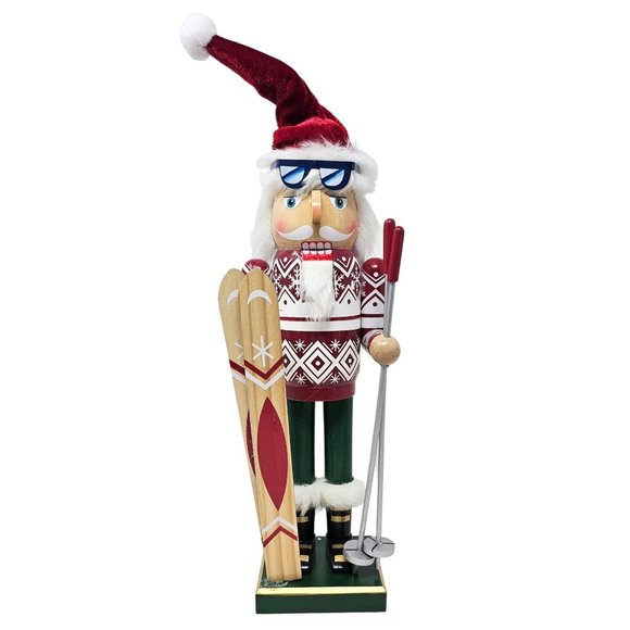 14" Male Skier Downhill With Red Hat Nutcracker, Christmas Decor - Picture 1 of 4